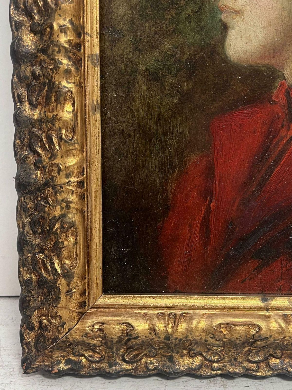 French 19th Century Oil Beautiful 19th Century French Oil Painting On Panel Portrait Lady In Red photo Art