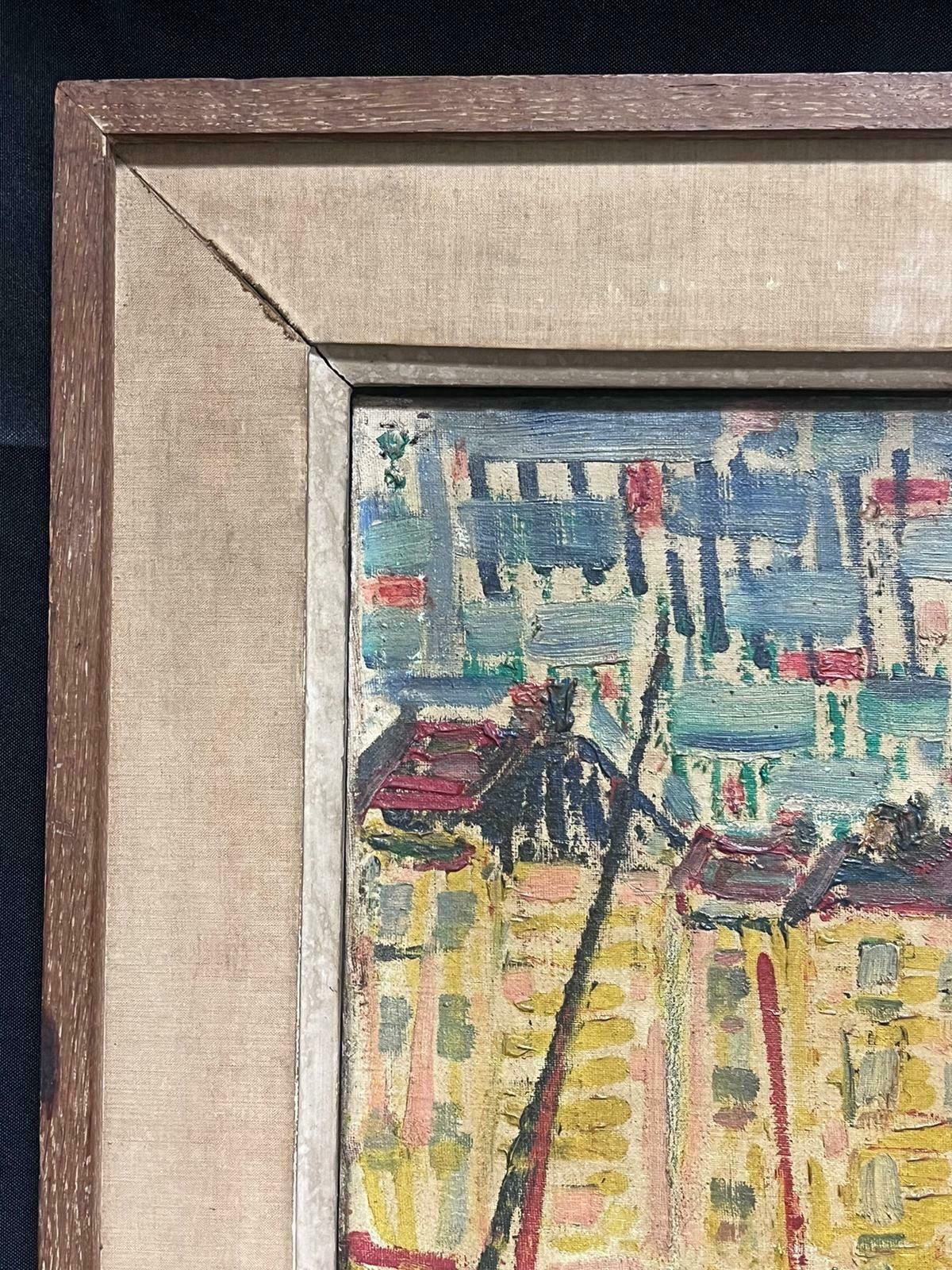 French Schoolst Tropez 1950's French Signed Oil Modernist Expressionist Large Painting photo vinterior