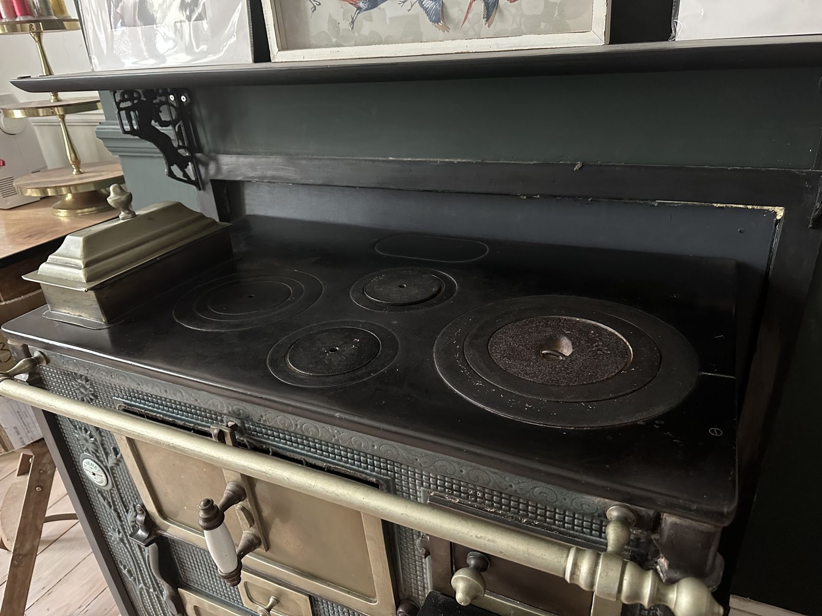 Art Nouveau Cast Iron & Enamel Cooker photo for sale