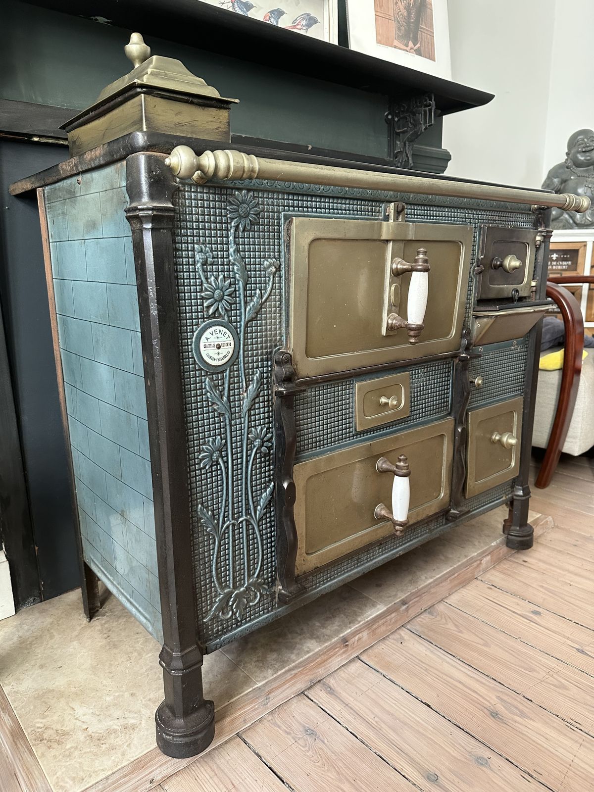 Art Nouveau Cast Iron & Enamel Cooker photo Home Fixtures