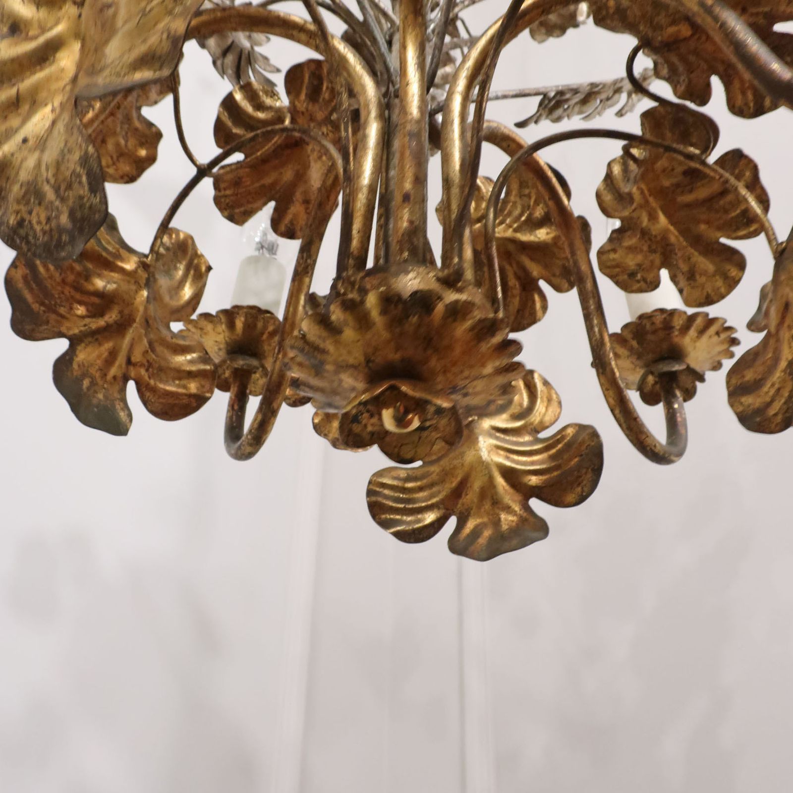 Hollywood Regency Italian Mid Century Gilt And Silver Gilt Metal Floral Chandelier photo buy