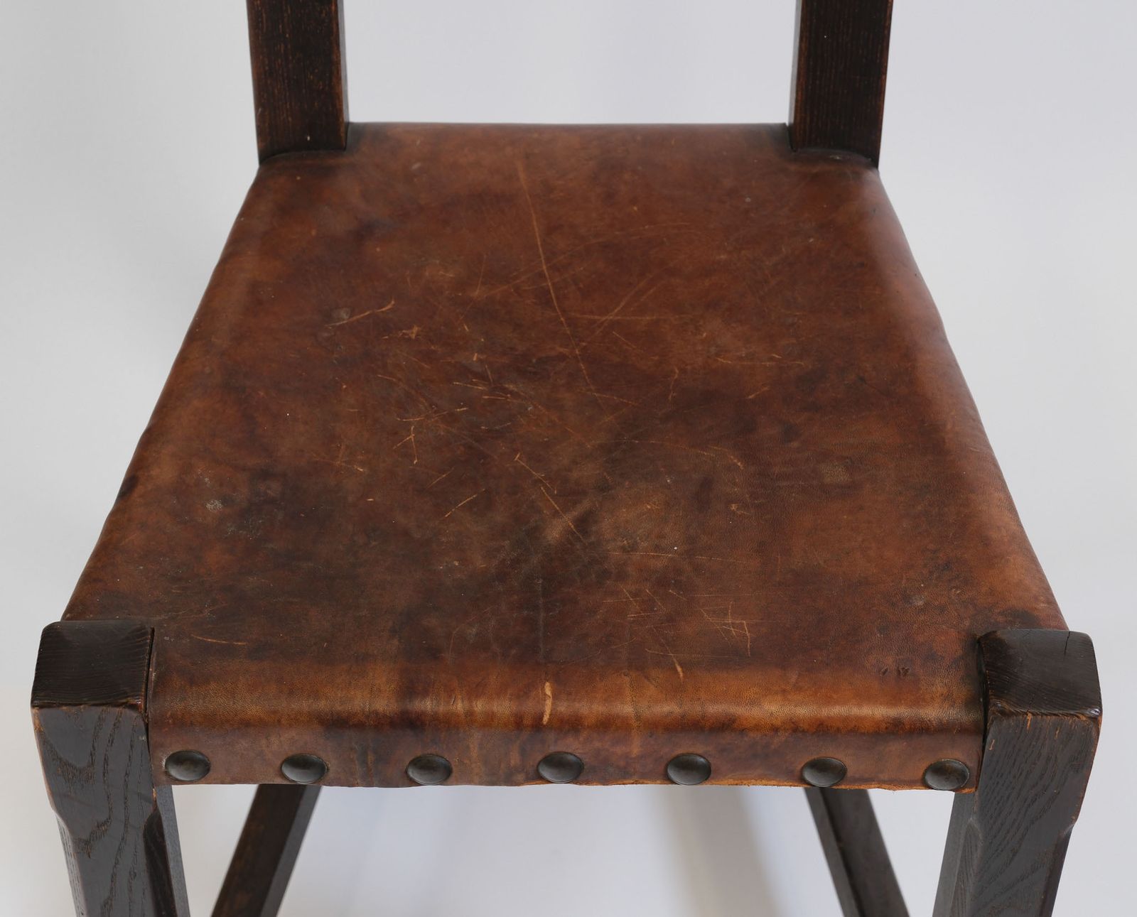 Furniture Arts & Crafts Oak And Leather Arrow Head Side Chair photo