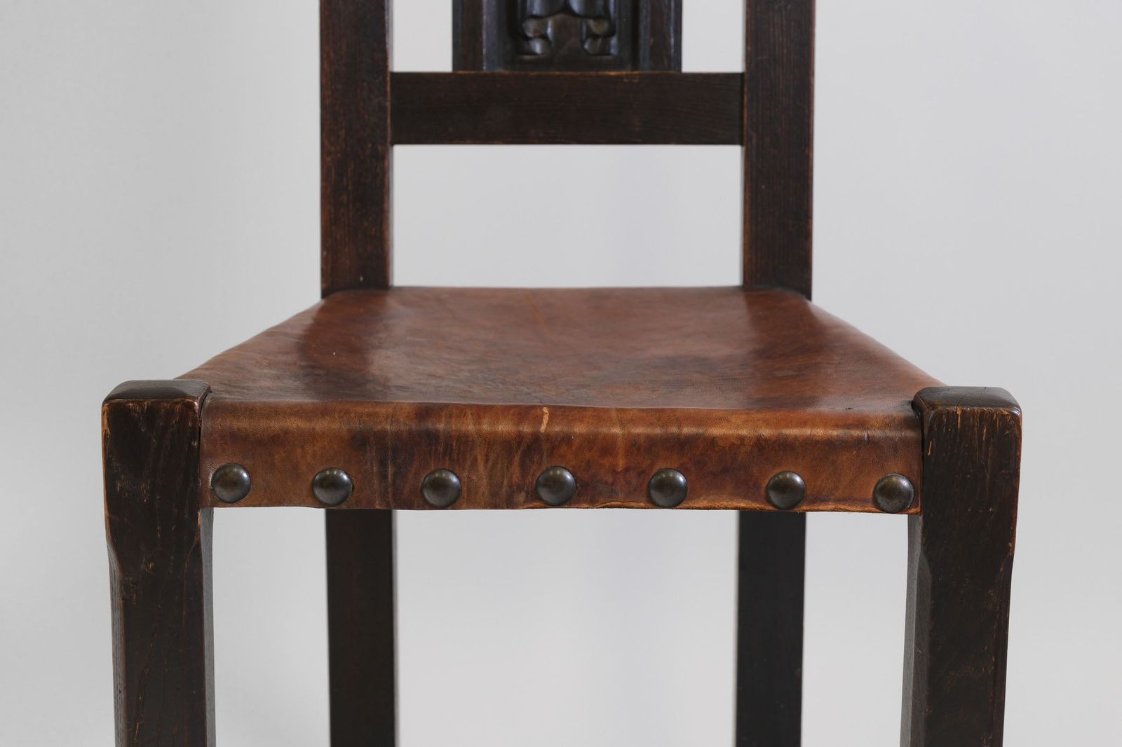 Arts & Crafts Oak And Leather Arrow Head Side Chair photo furniture