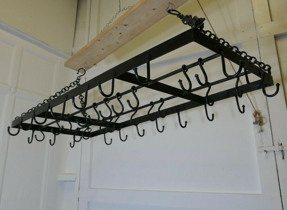 Huge French Iron Pot Hanger, Kitchen Utensil Or Game Hanger photo vinterior