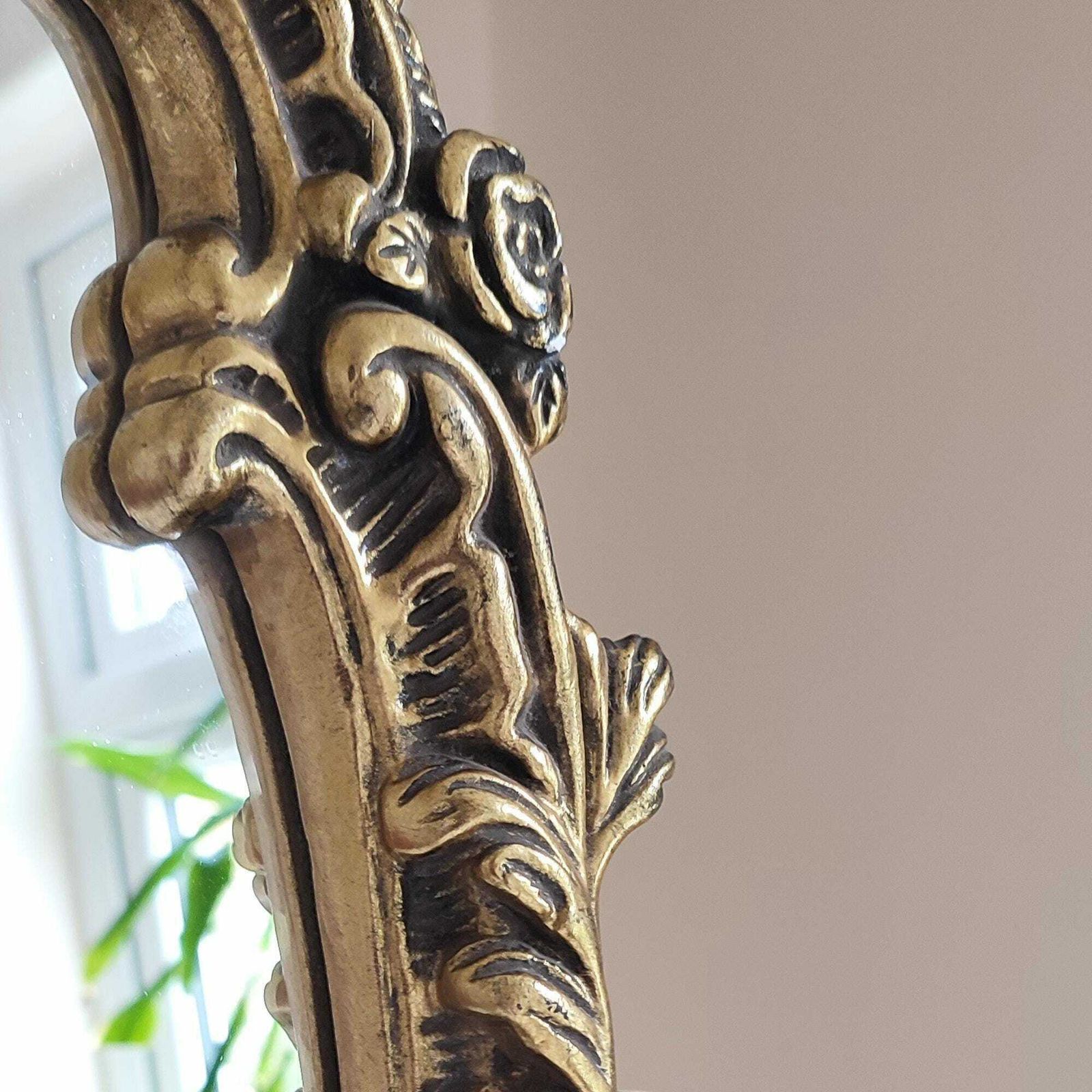 19th Century Ornate Gold Gilt Plaster Wall Mirror Rococo Baroque Oval Floral & Foliage Decorated Gold Frame Old Hollywood Regency 24 X 17.5" photo 285.0