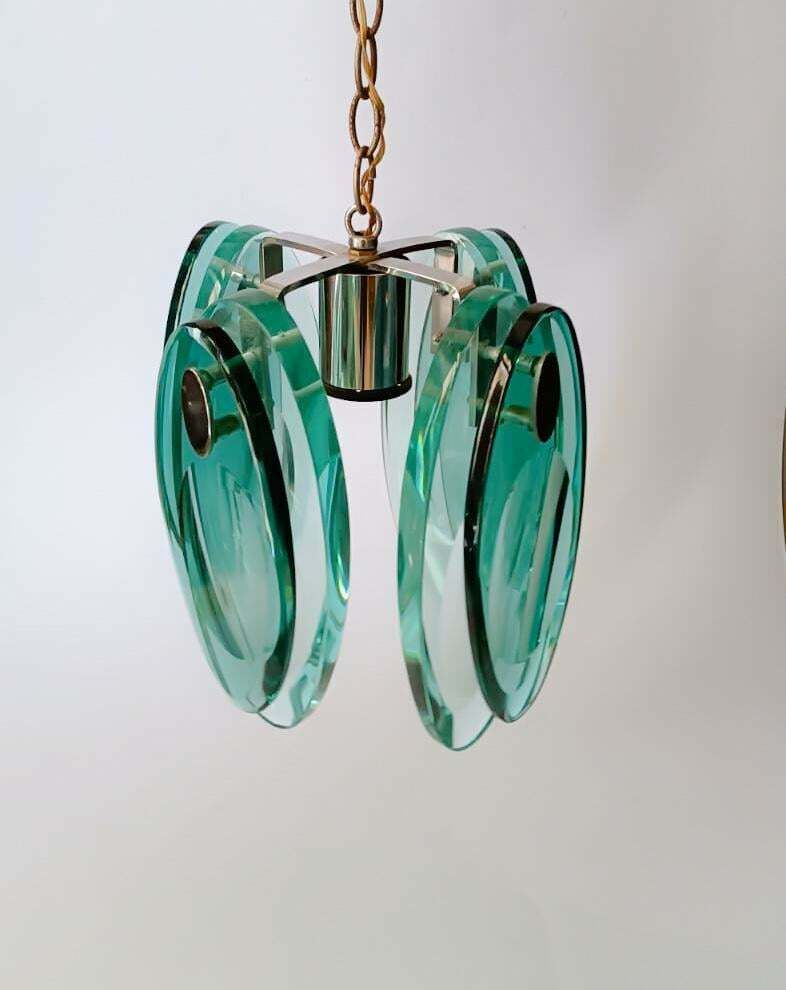 Stunning Thick Glass Chandelier Nilo Veca Design Fontana Arte Vintage Space Age Italy photo furniture