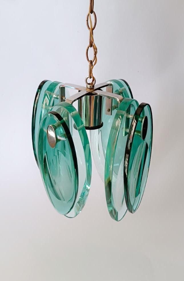 Stunning Thick Glass Chandelier Nilo Veca Design Fontana Arte Vintage Space Age Italy photo for sale