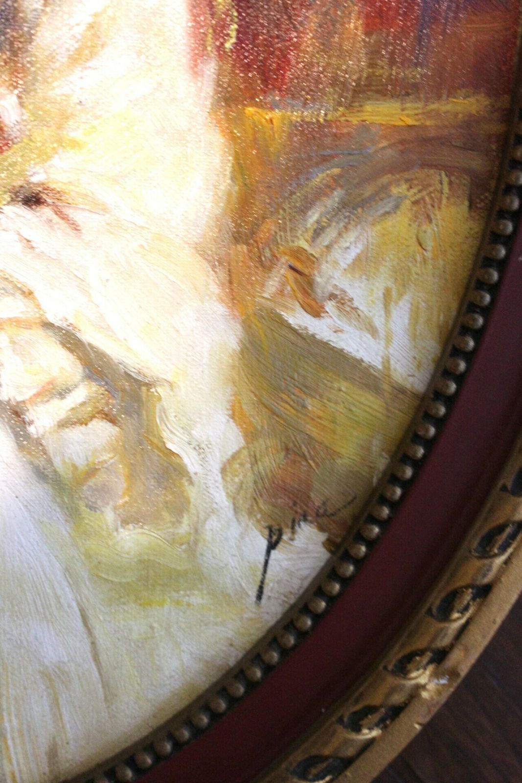 Captivating Portrait Of A Young Italian Woman, Vintage Oil On Board photo furniture