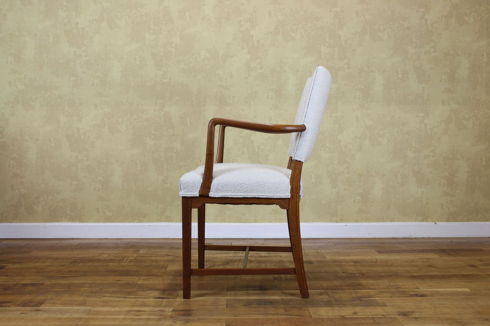 photo for sale Danish Small Oak Armchair Upholstered In New Boucle
