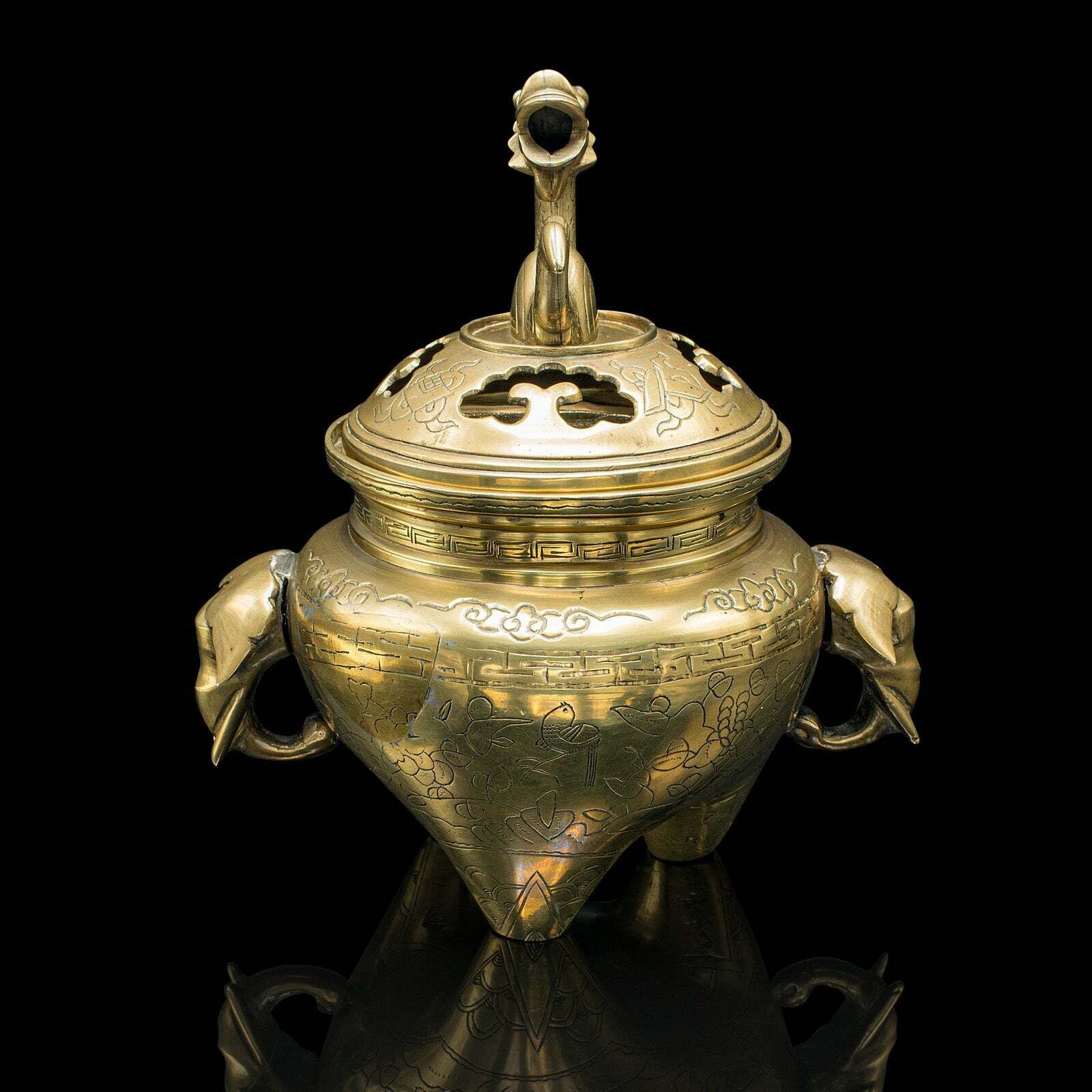 Antique Decorative Censer, Chinese, Brass, Incense Burner, Qing, Victorian, 1900 photo furniture