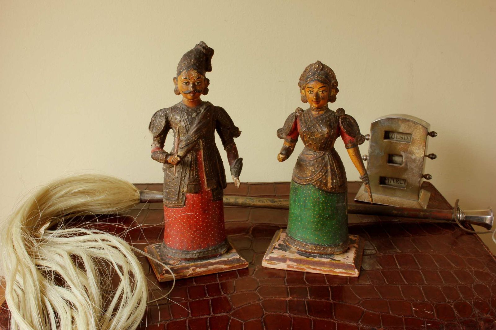Pair Indian King & Queen Figures. 19th Century India Folk Art Statues. photo vintage
