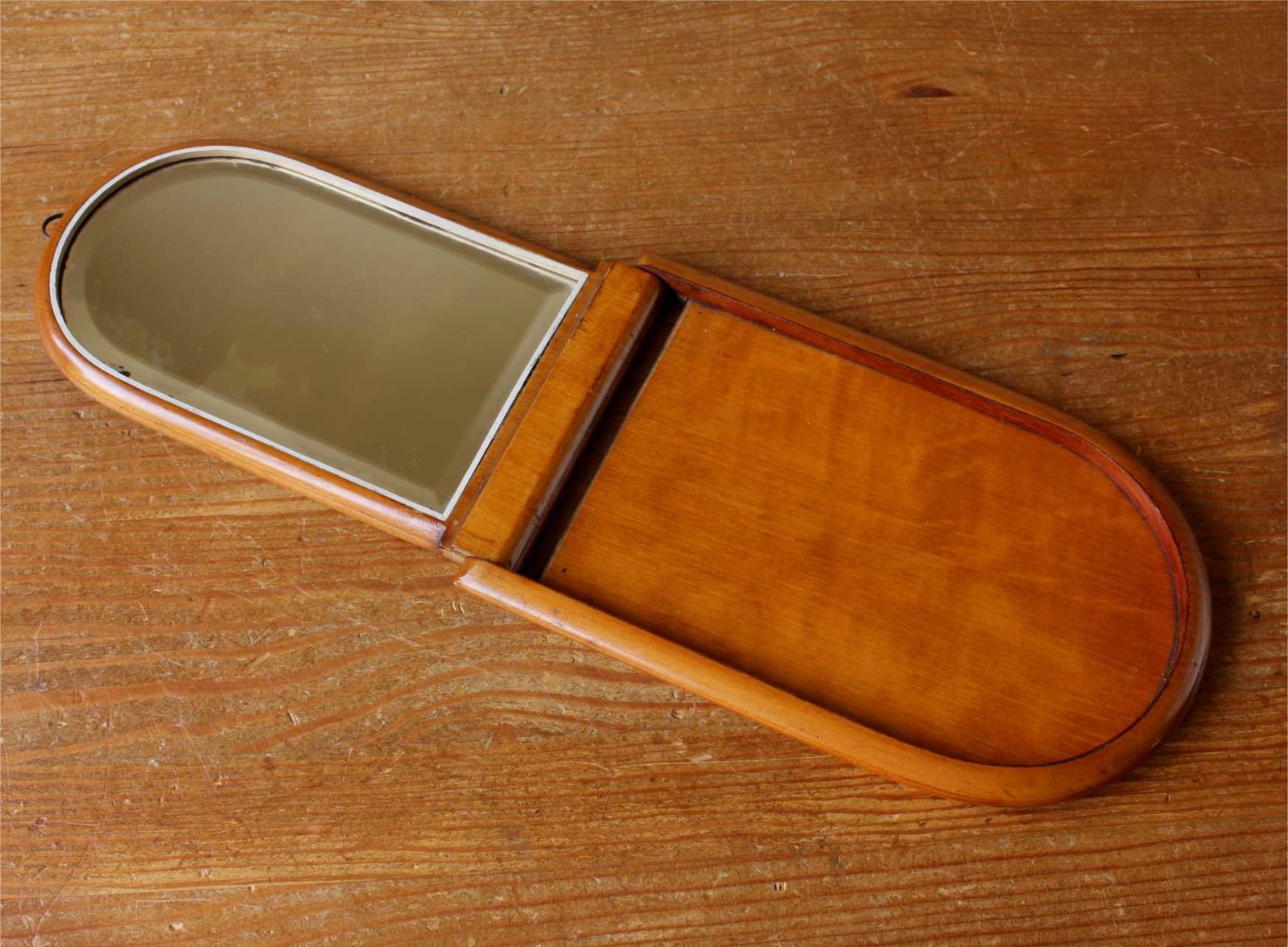 Antique Campaign Mirror. Gentleman's Wood Folding. Travel Shaving Mirror. photo for sale
