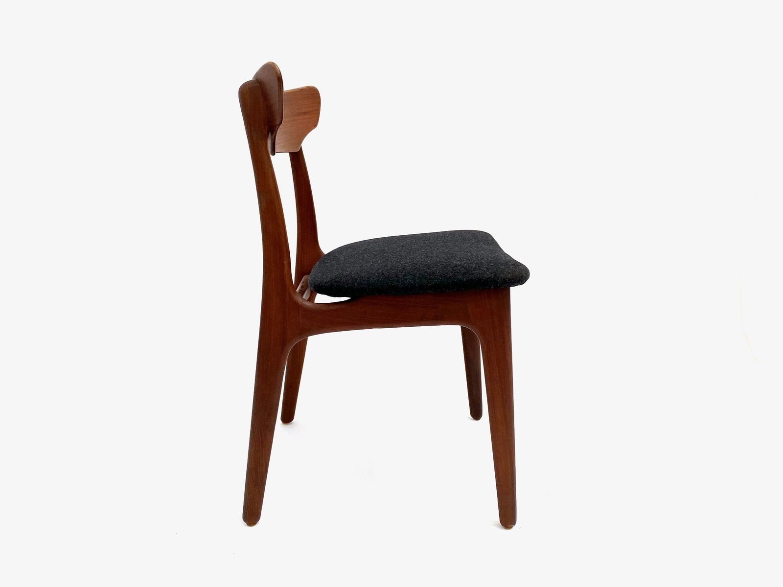 photo for sale Danish Schiønning & Elgaard Set Of 4 Teak And Charcoal Black Wool Dining Chairs Mid Century 1960s