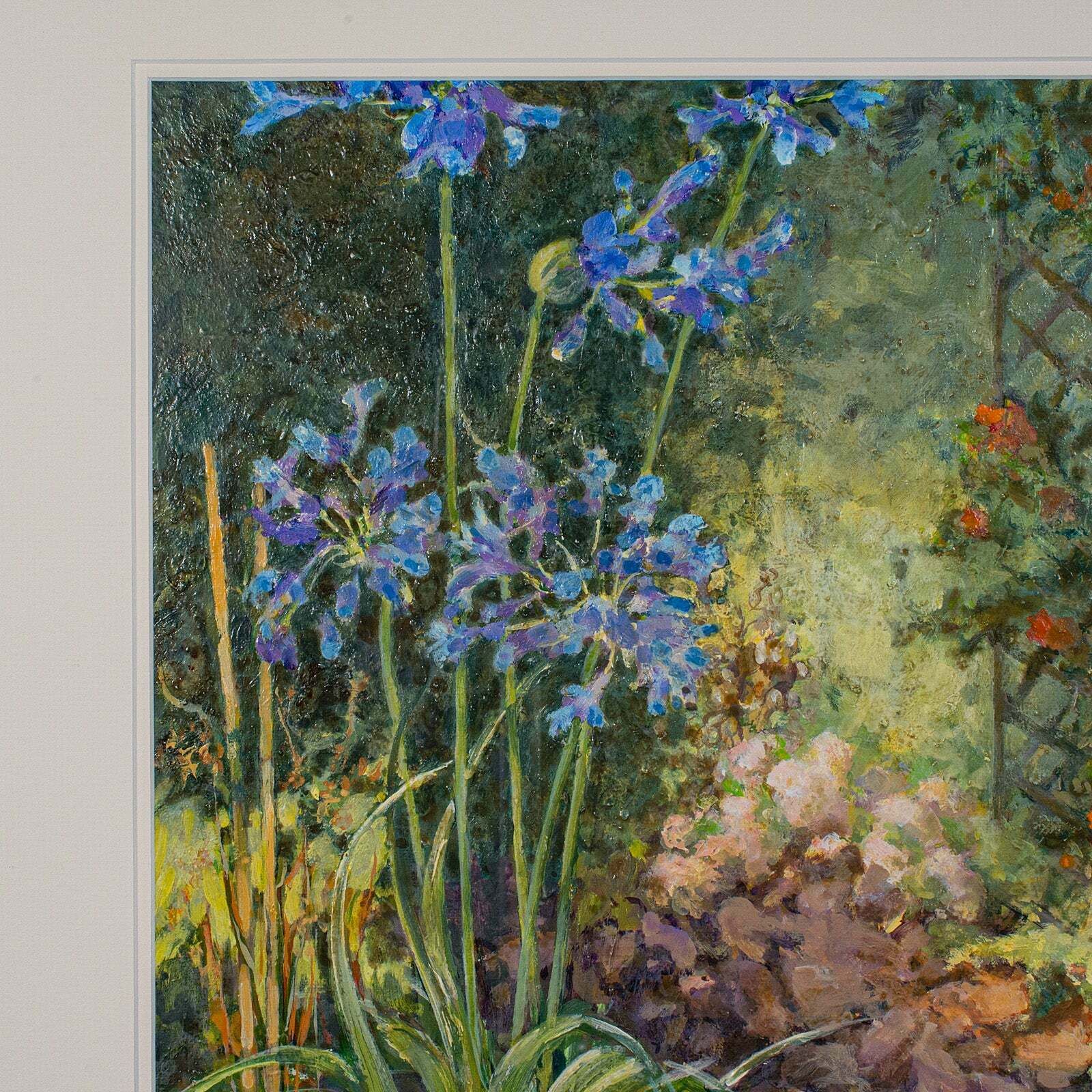 Vintage Garden Painting, English Oil On Board, Glass, Flower Art, Signed, C.1980 photo 545.0