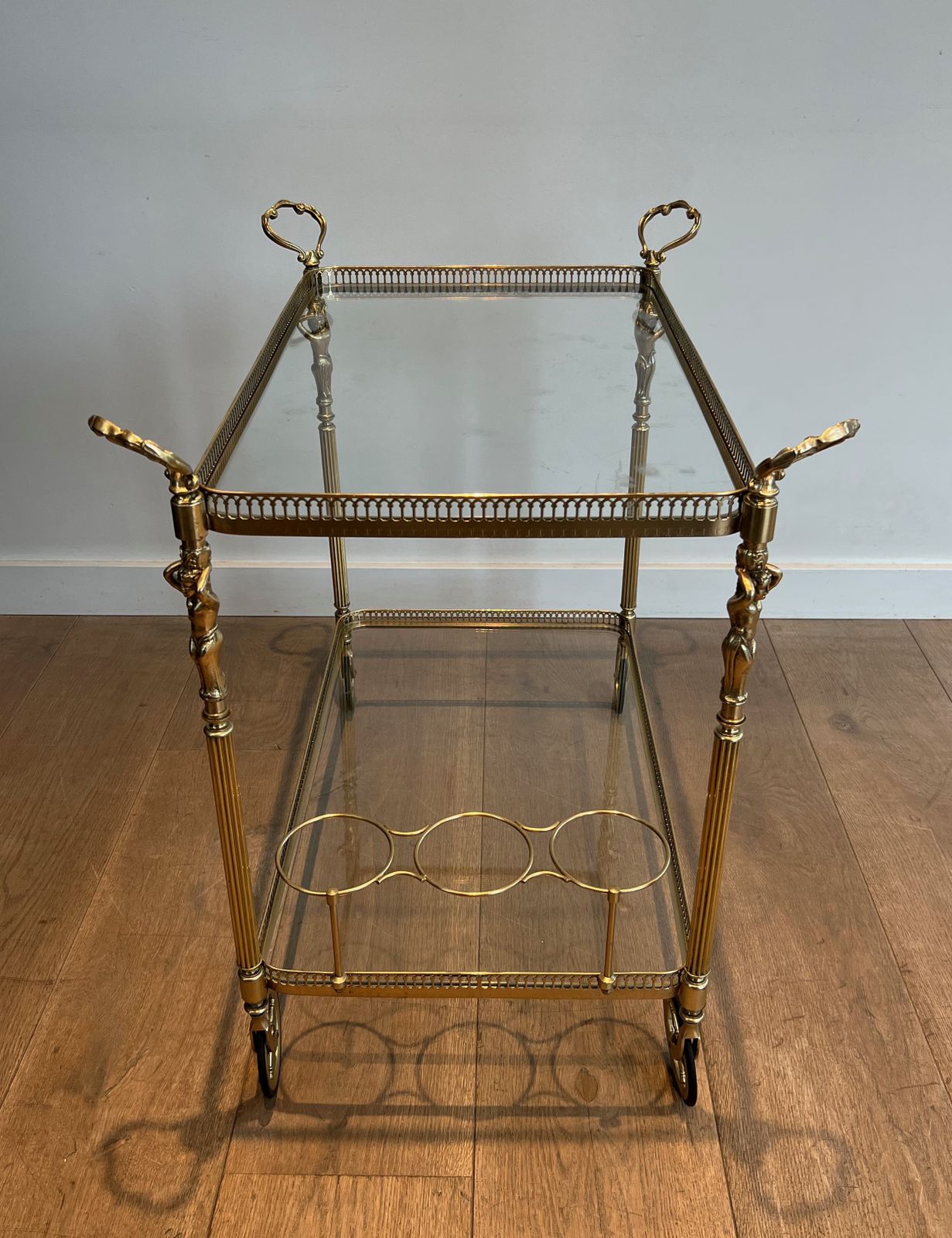 Neoclassical Style Brass Trolley With Cherub Decor In The Style Of Maison Jansen photo Furniture