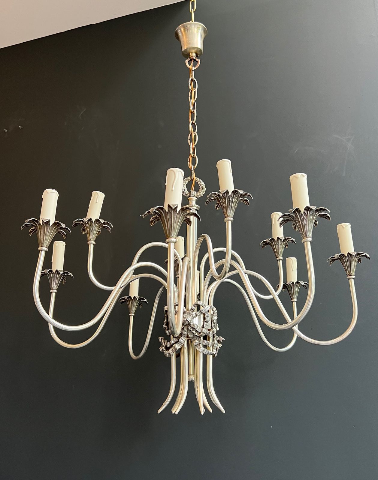 Neoclassical Style Chandelier In Silver Metal From Maison Charles photo for sale