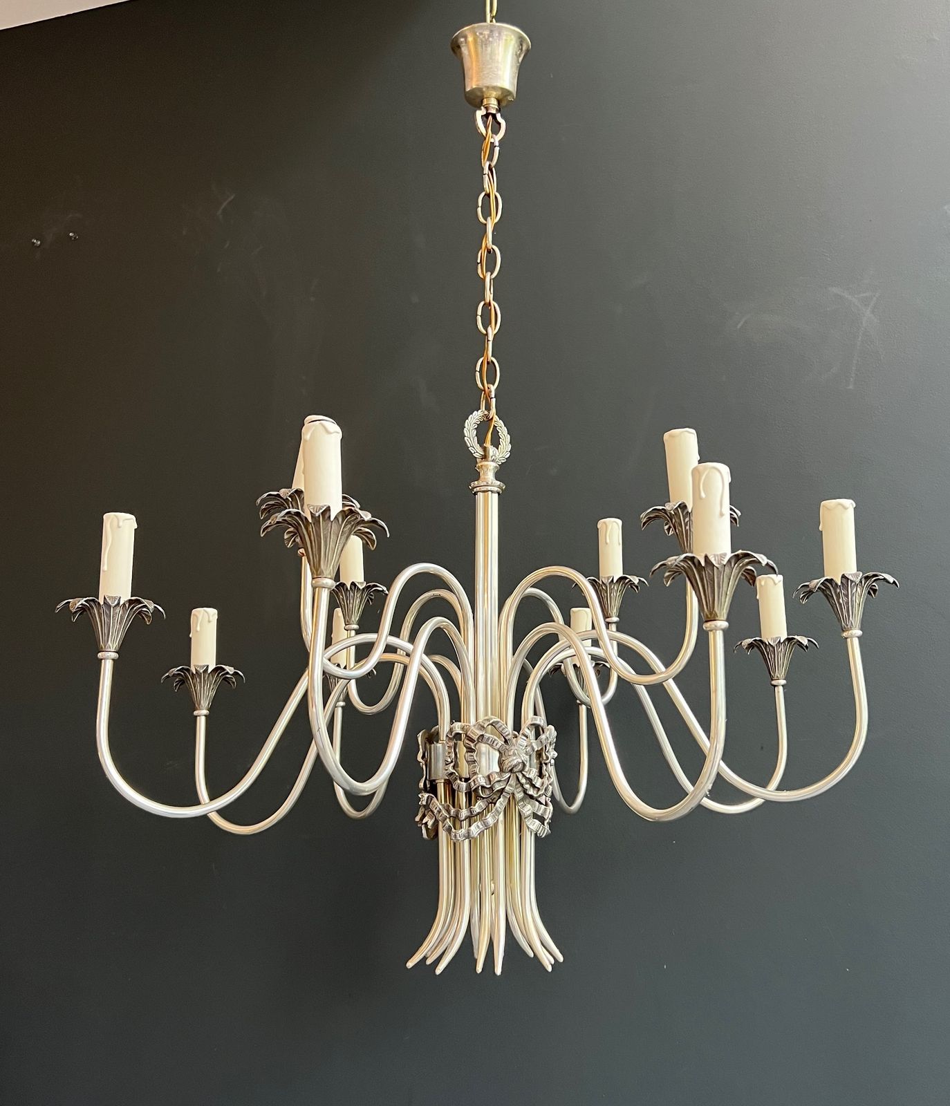 Neoclassical Style Chandelier In Silver Metal From Maison Charles photo Lighting