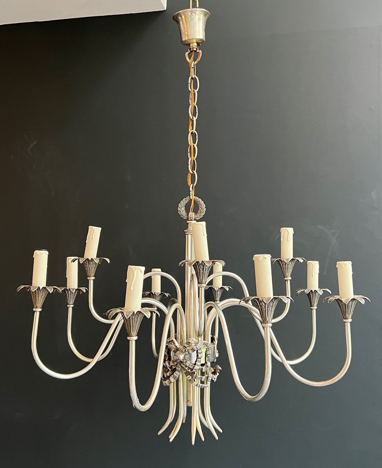 Neoclassical Style Chandelier In Silver Metal From Maison Charles photo vinterior