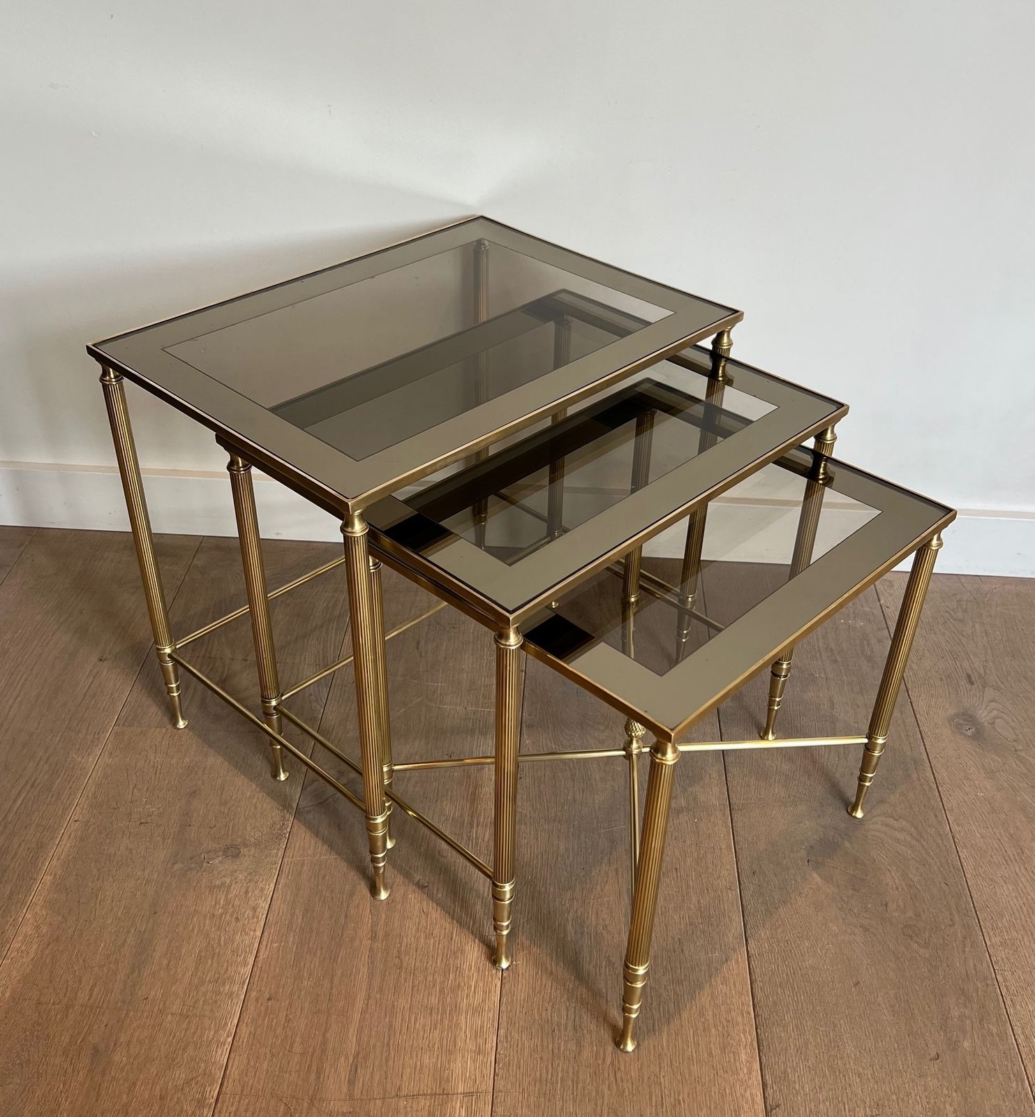 Neoclassical Style Brass Nesting Tables Set From Maison Jansen