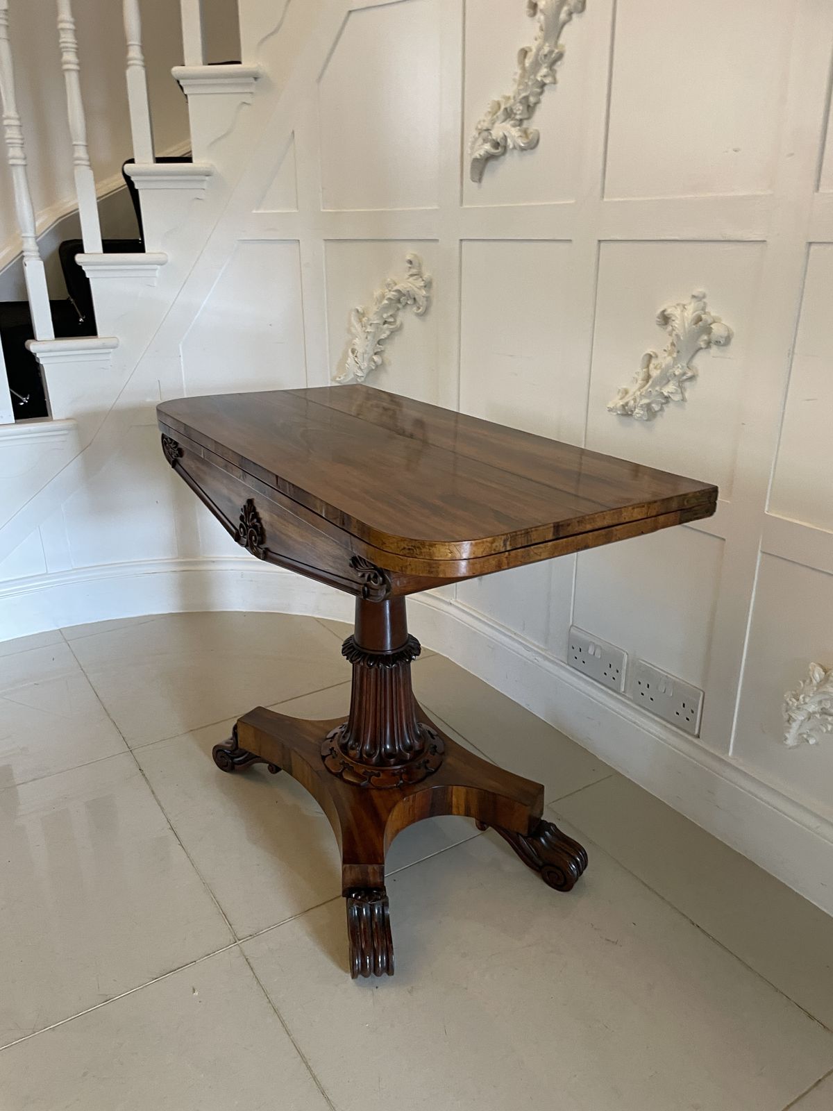 photo for sale Antique 19th Century Quality Carved Rosewood Card Table