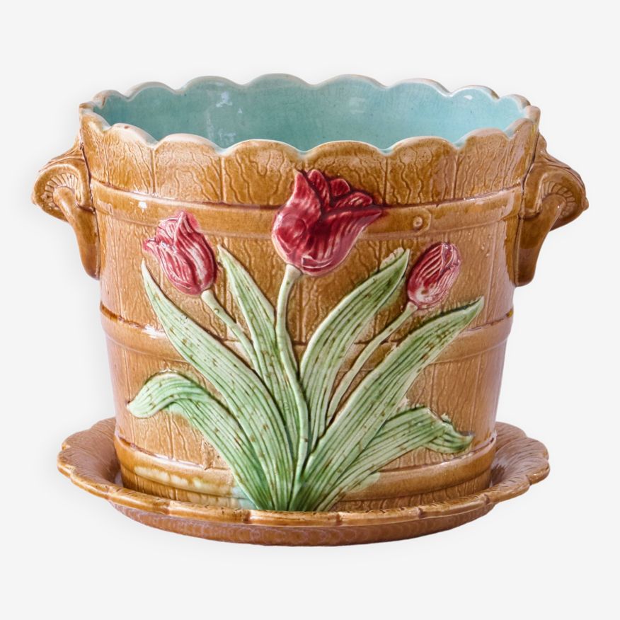 Large Wasmuel Art Nouveau Slip Cachepot, 19th Century