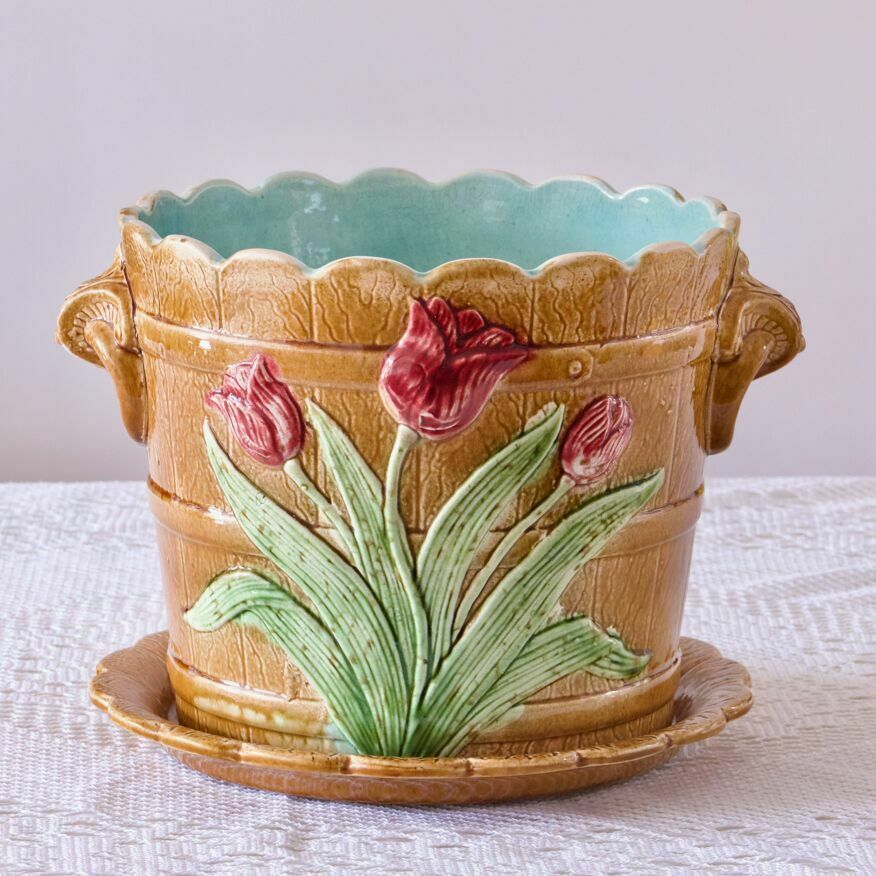 Large Wasmuel Art Nouveau Slip Cachepot, 19th Century photo furniture