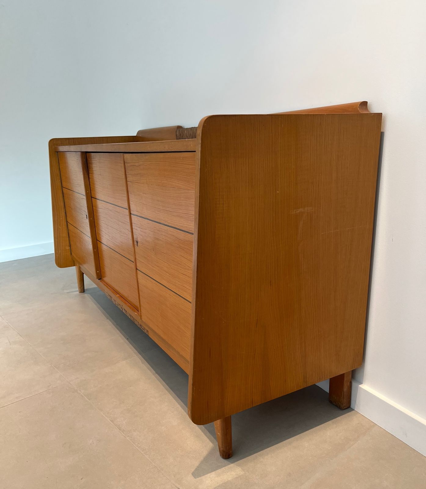 Furniture Fir And Rattan Sideboard, 1970s photo