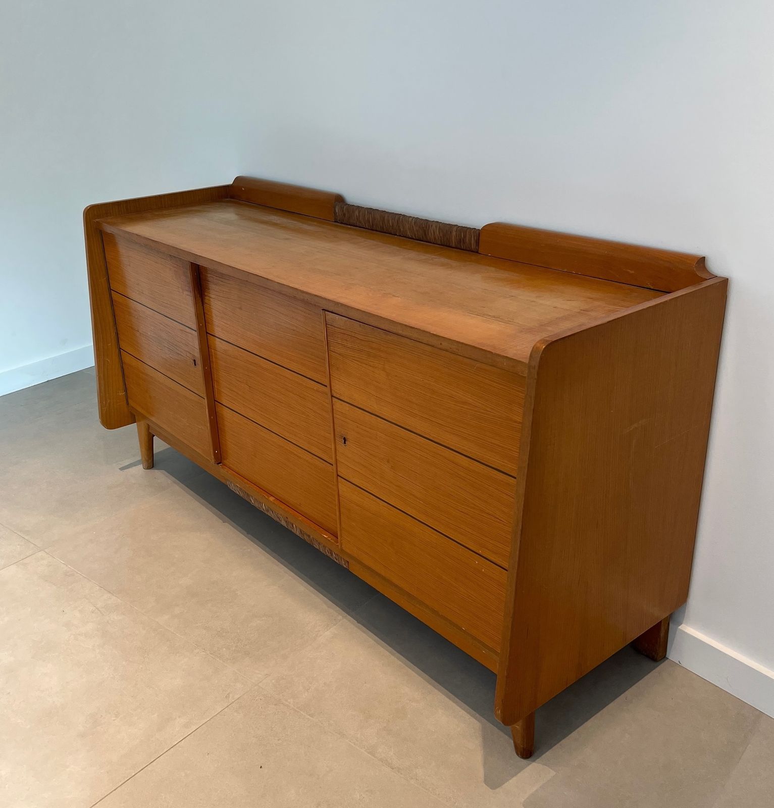 3850.0 Fir And Rattan Sideboard, 1970s photo