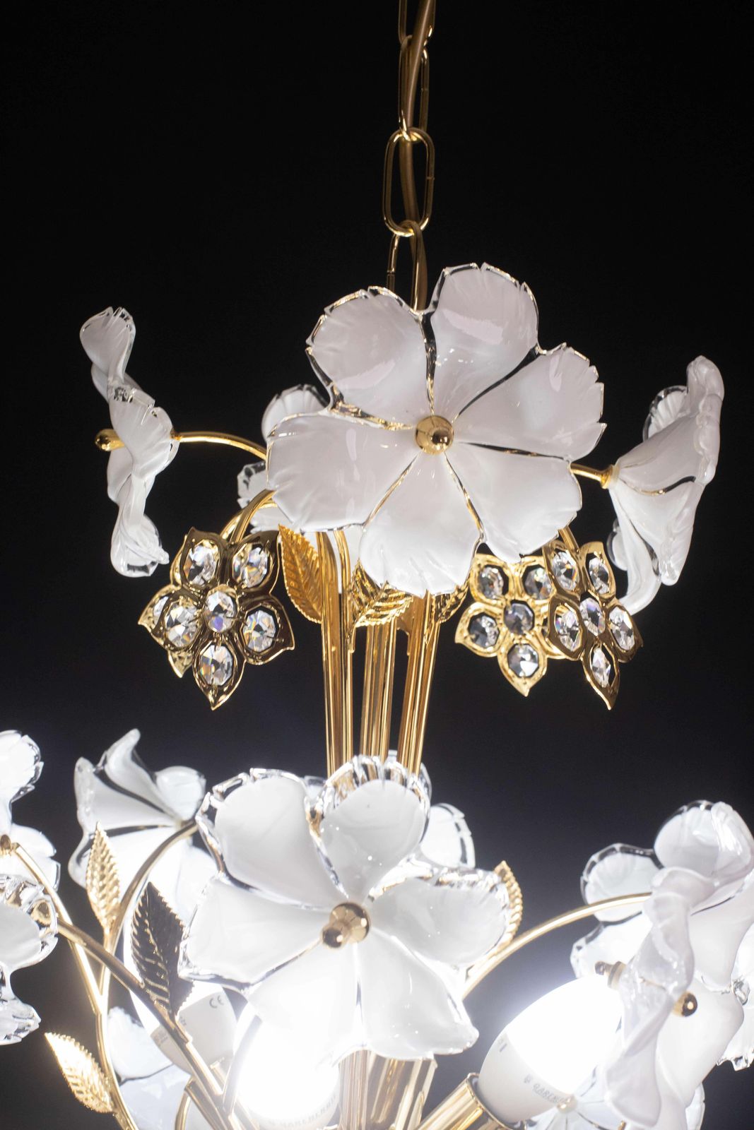 photo buy Charming Murano And Crystal Glass Vintage Chandelier White Flowers, 1970s