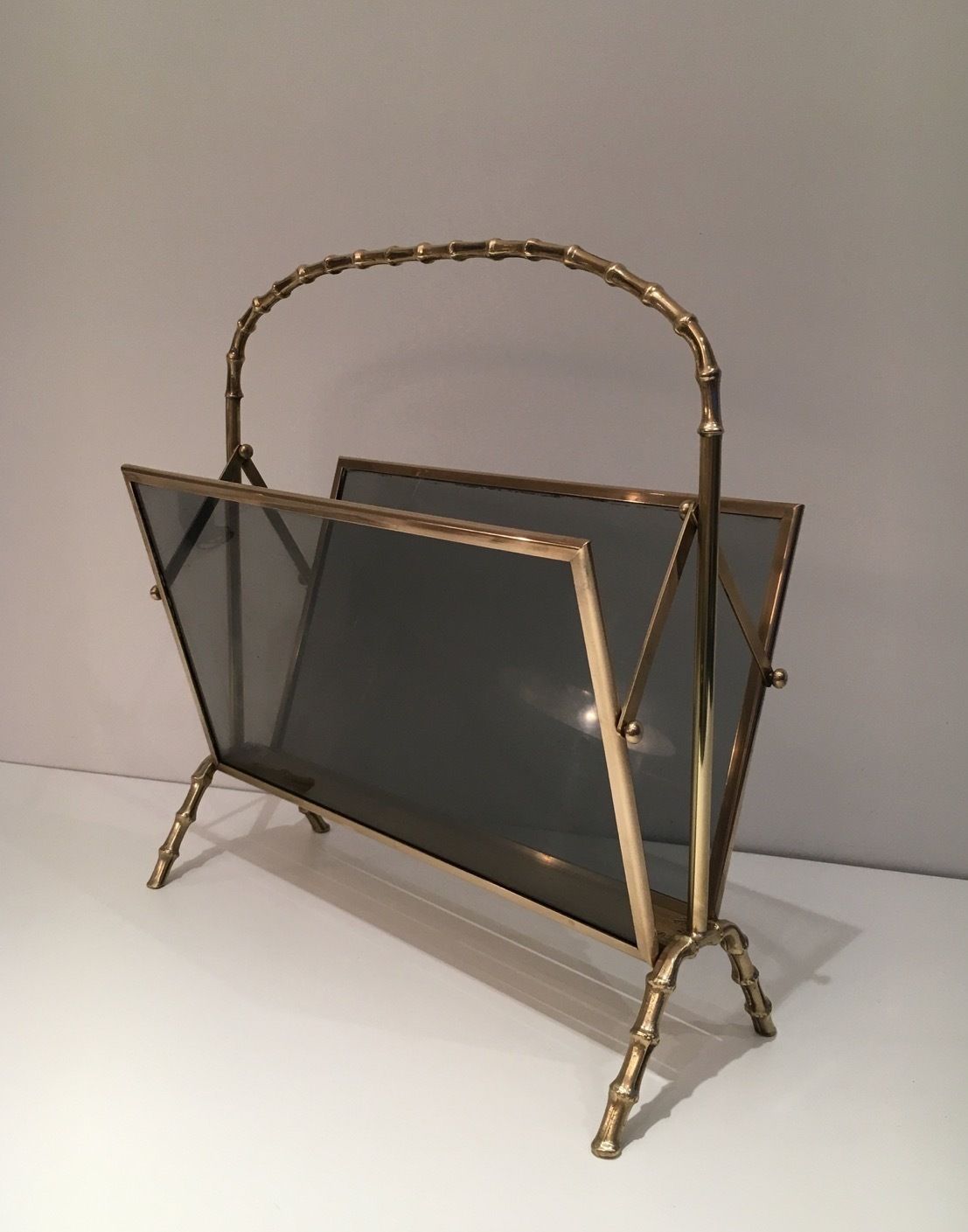 1450.0 Faux Bamboo Style Magazine Rack In Brass From Maison Baguès photo