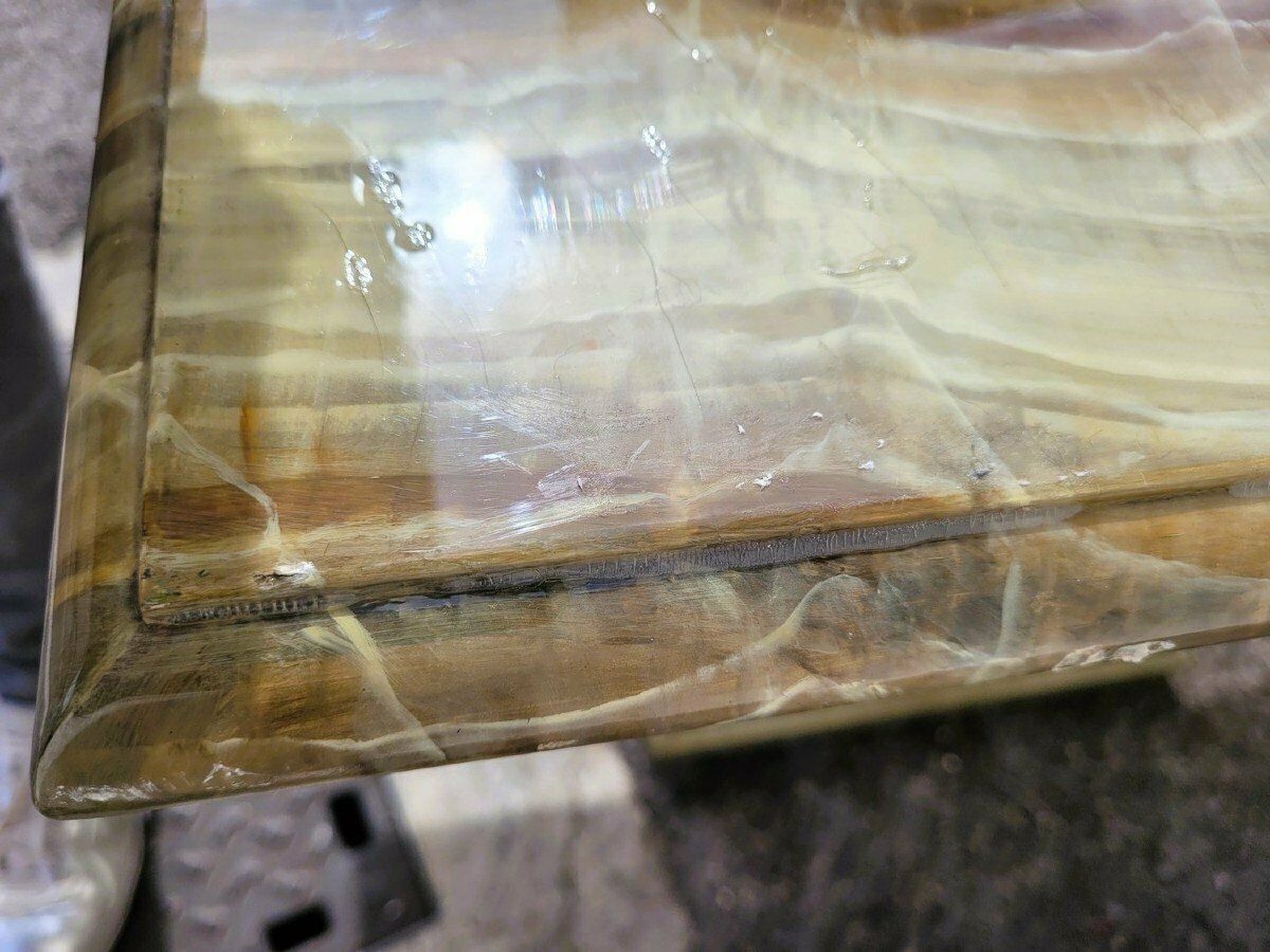 photo for sale 2 Painted Faux Marble Side Tables Gold Sofa Ends, 20th Century