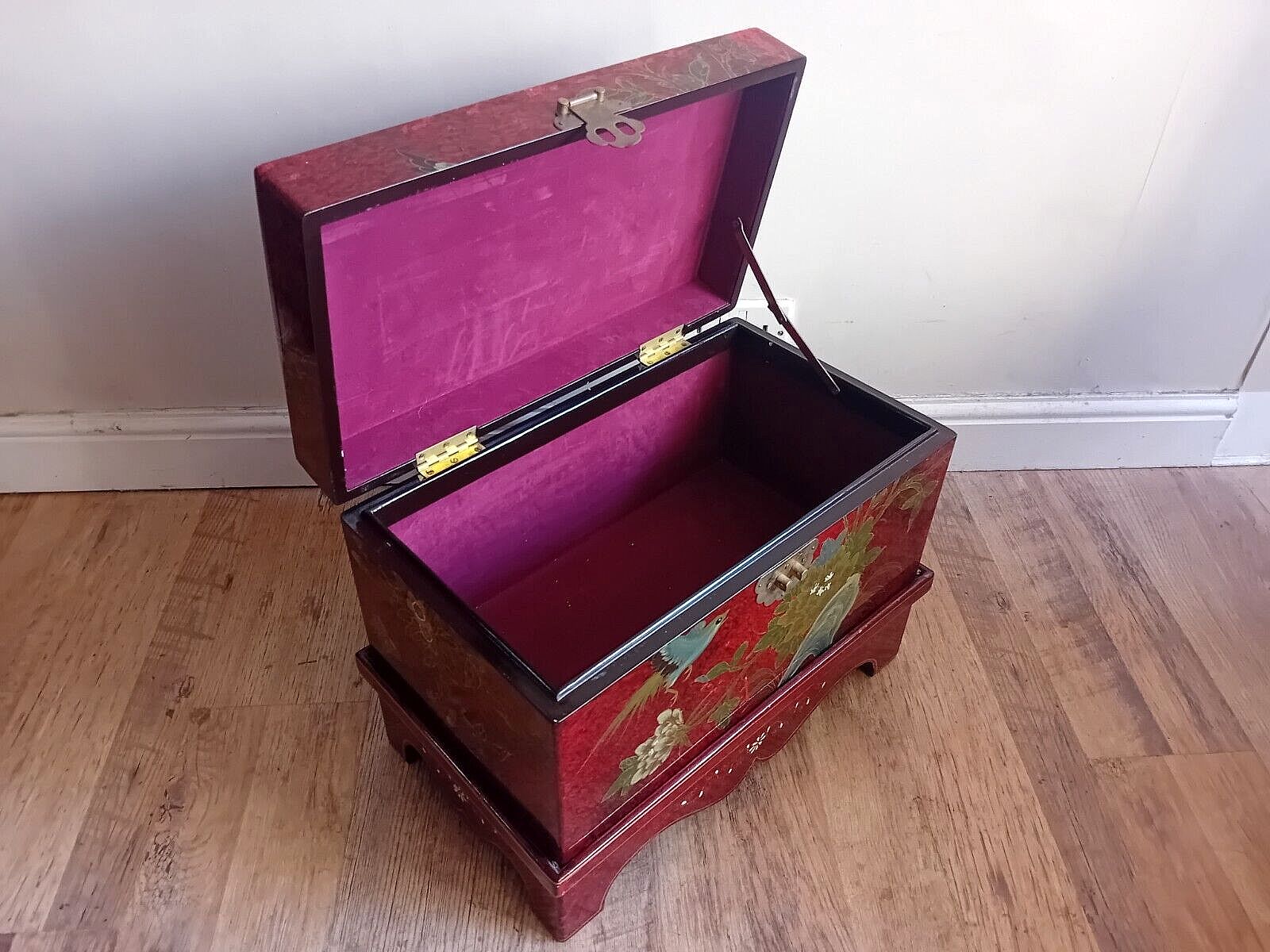Beautiful Mid Century Chinese Lacquered Wood Chest With Removable Stand photo furniture