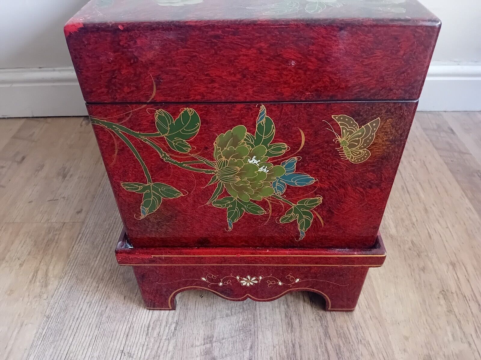 photo buy Beautiful Mid Century Chinese Lacquered Wood Chest With Removable Stand