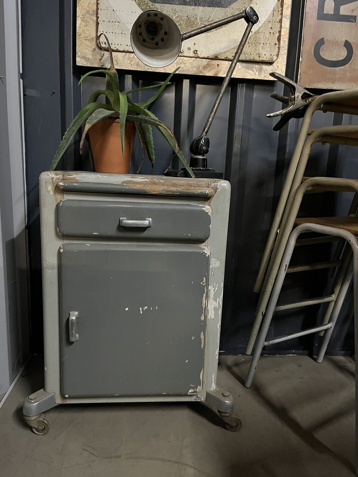 Vintage Wooden Medical Cabinet On Wheels Eastern European. Bedside Table