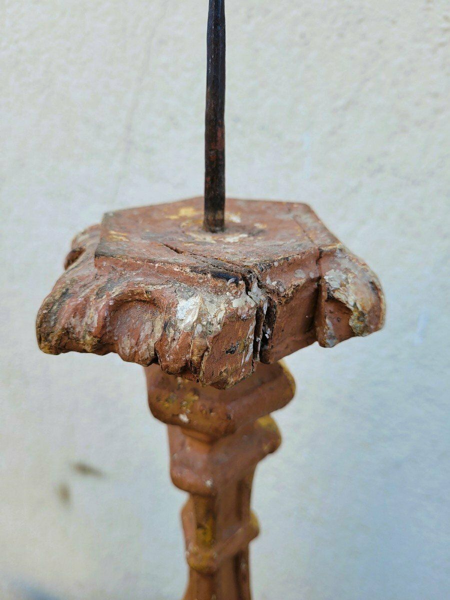 Home Decor Set Of 3 Gilded Wood Candlesticks, 19th Century photo