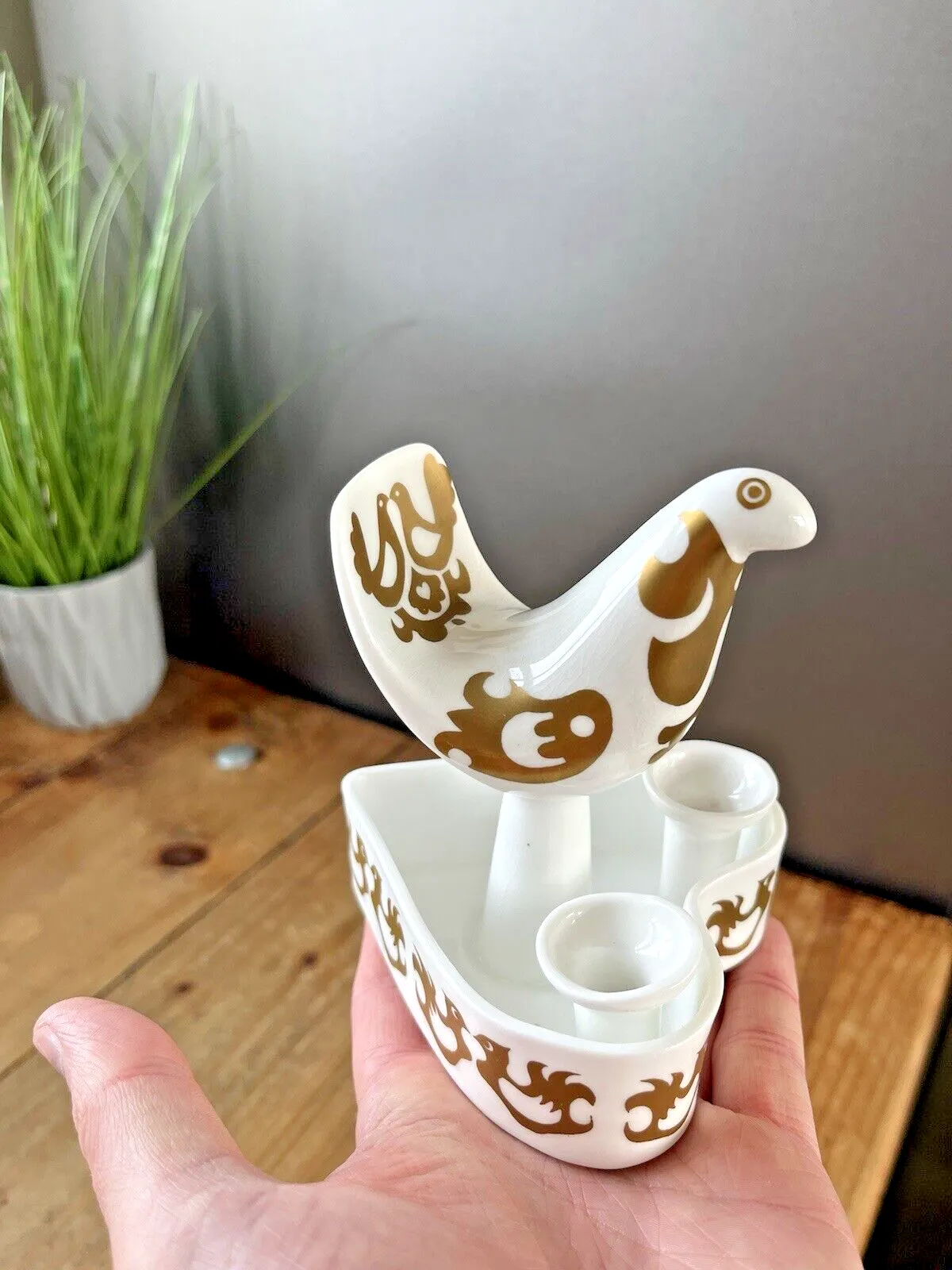Home Decor Highland Fine Bone China Stylised Bird Scandi Style Twin Taper Candle Holder Mcm photo