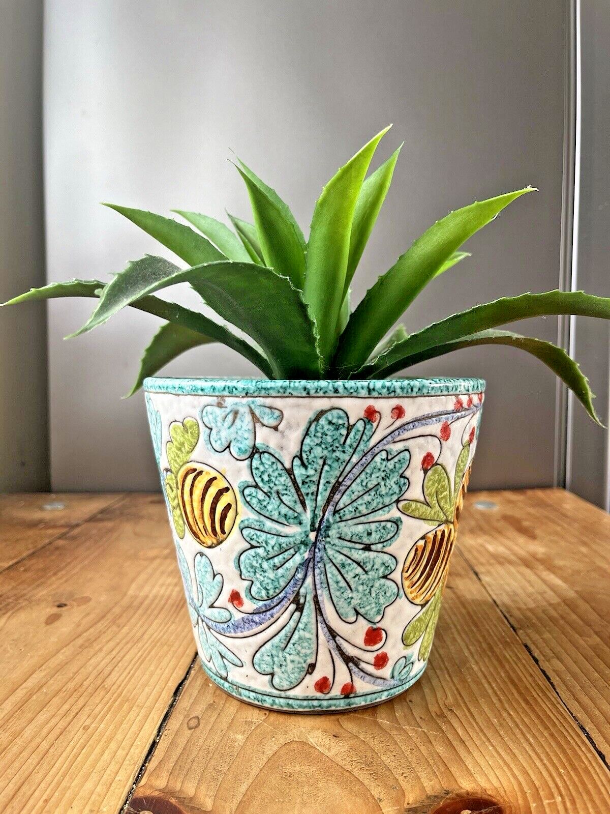 Mid Century Italian Floral Leaf Lemons Planter Plant Pot 60's Turquoise Fratelli photo vinterior