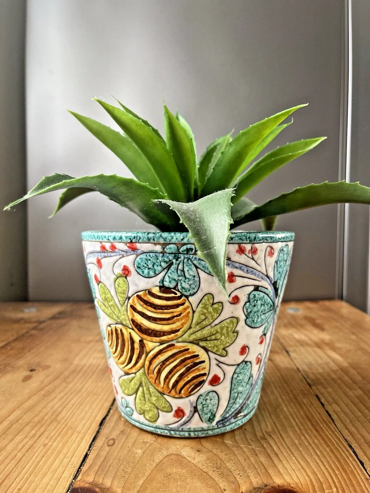Mid Century Italian Floral Leaf Lemons Planter Plant Pot 60's Turquoise Fratelli photo buy