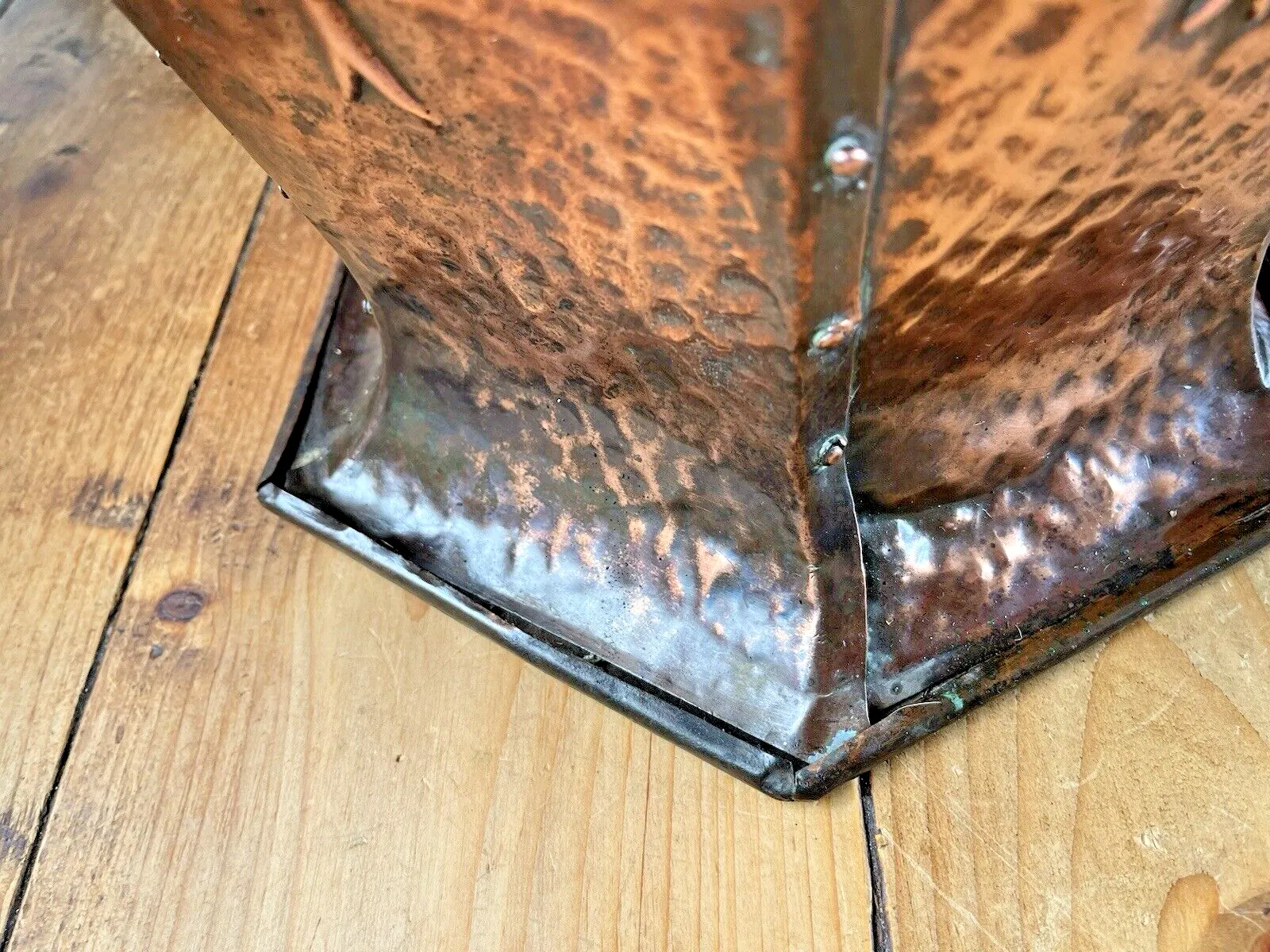 Antique Art Nouveau Beaten Copper Brass Riveted Coal Box Scuttle Log Bucket Bin photo buy
