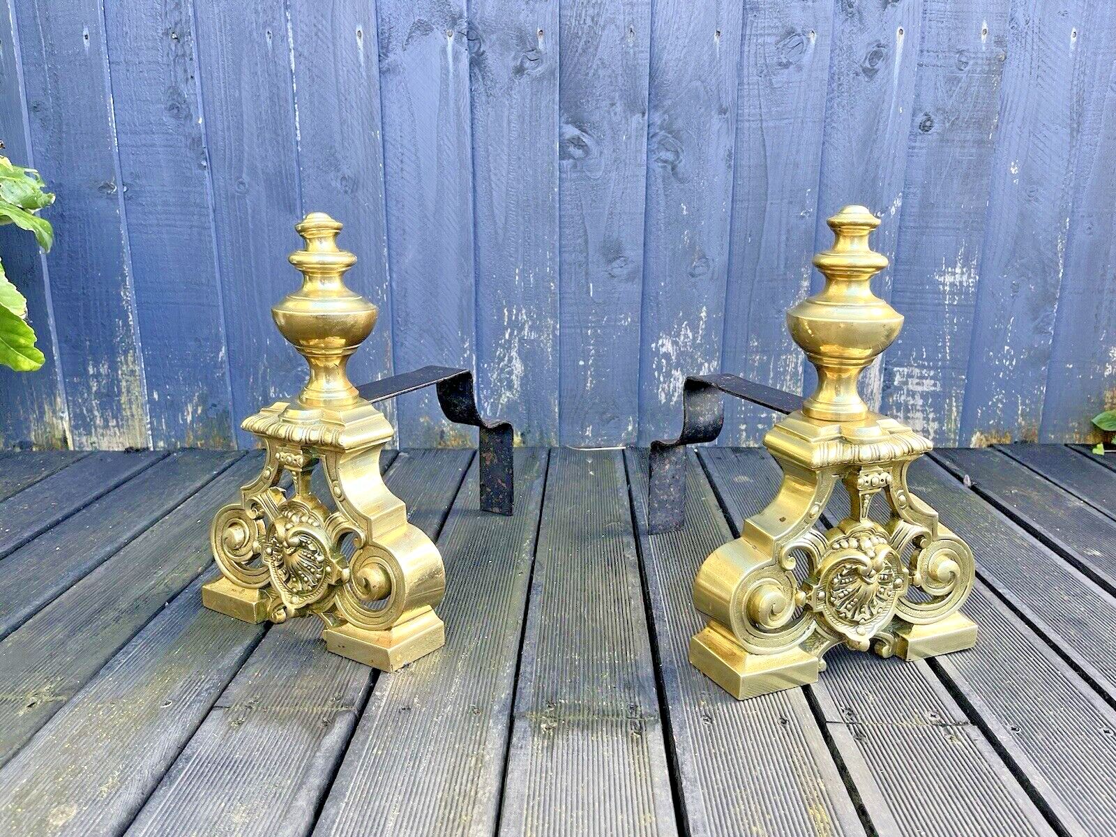 Pair Of Grand Antique Brass Rococo Country House Fireside Fire Dogs Andirons photo 240.0
