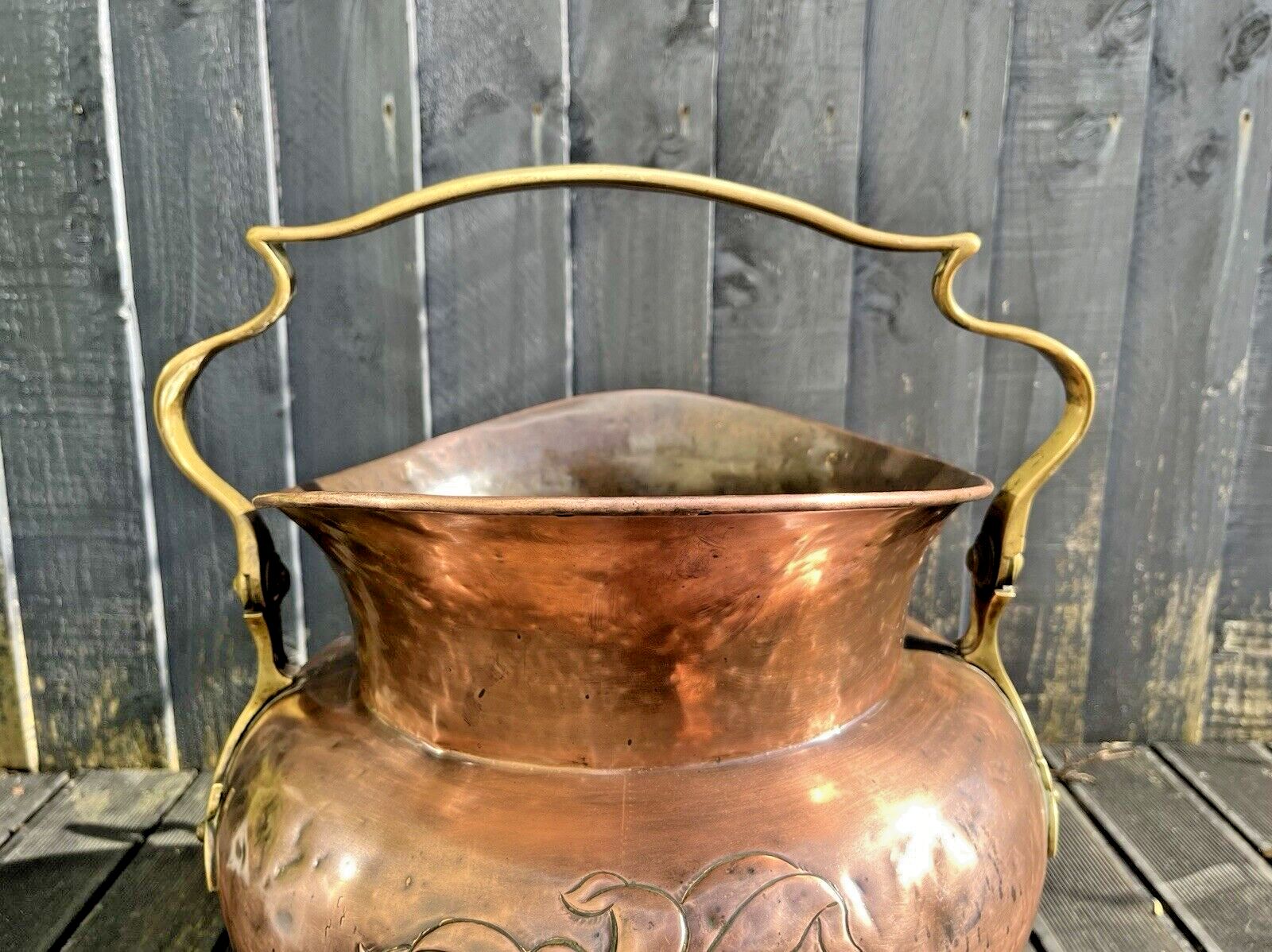 450.0 Antique Arts & Crafts Copper Brass Coal Bucket Benham Froud Christopher Dresser photo