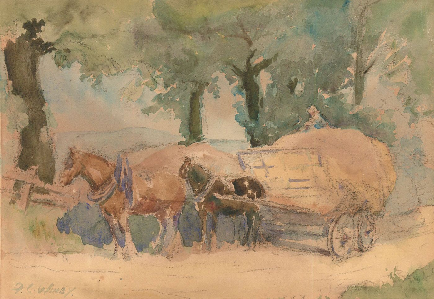 Frederick Charles Winby (1875 1959) Watercolour, Riding The Hay Cart