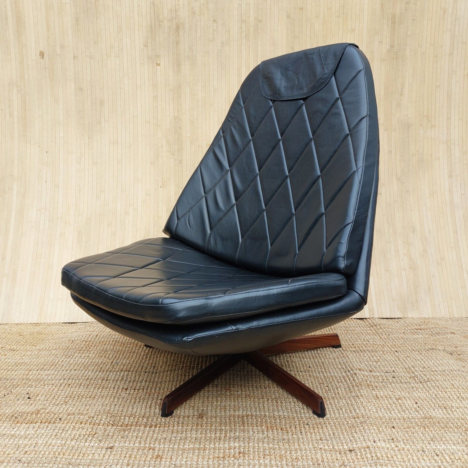Fab Vintage 1970s Danish Madsen & Schubell Swivel Recliner Chair Black Leather photo vintage