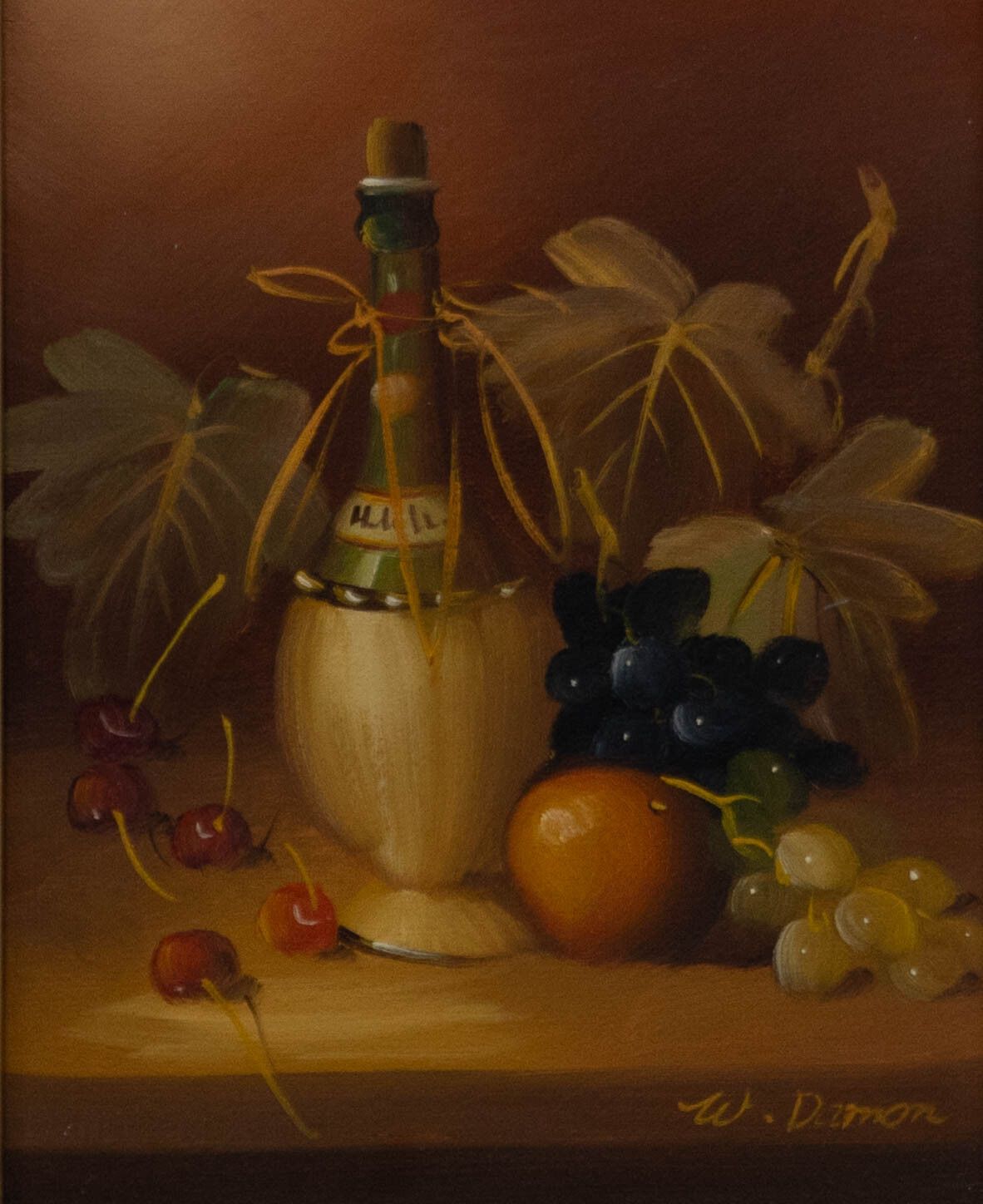 W. Damon Framed Contemporary Oil, Still Life With Fruit & Wine photo furniture