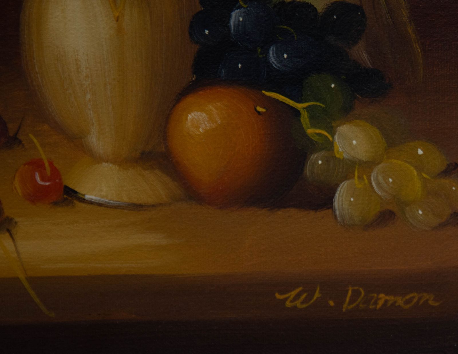 W. Damon Framed Contemporary Oil, Still Life With Fruit & Wine photo vinterior