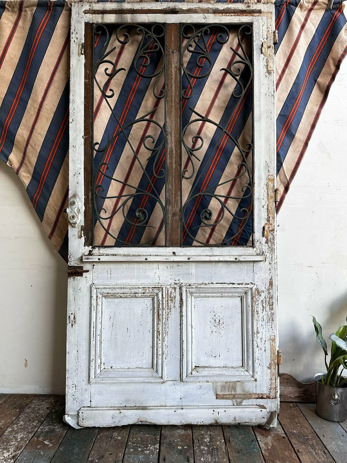Parisian Entrance Hardwood Door W/ Original Iron Grills C.1900