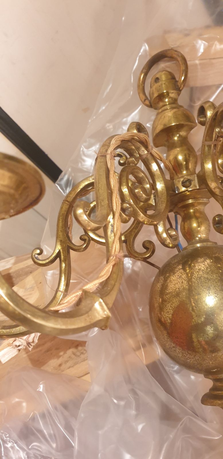 Rare Original Antique 19th Century Large Brass 3 Arm Flemish Wall Light Sconce Converted To Electric photo vinterior