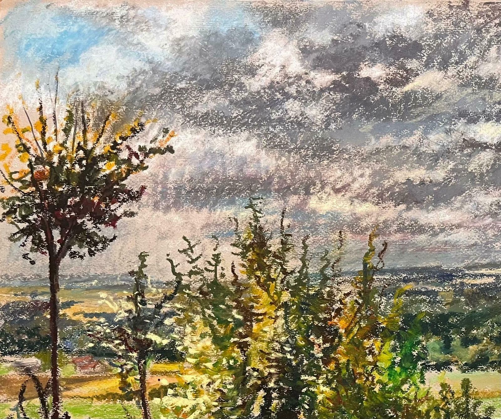 Josine Vignonmid Century French Original Pastel Drawing Of Driveway Gate And Distant Horizon1950's photo for sale
