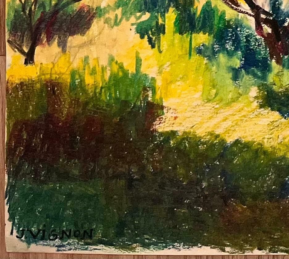 Josine Vignonmid Century French Original Pastel Painting Of Hillside Village With Olive Trees1950's photo buy