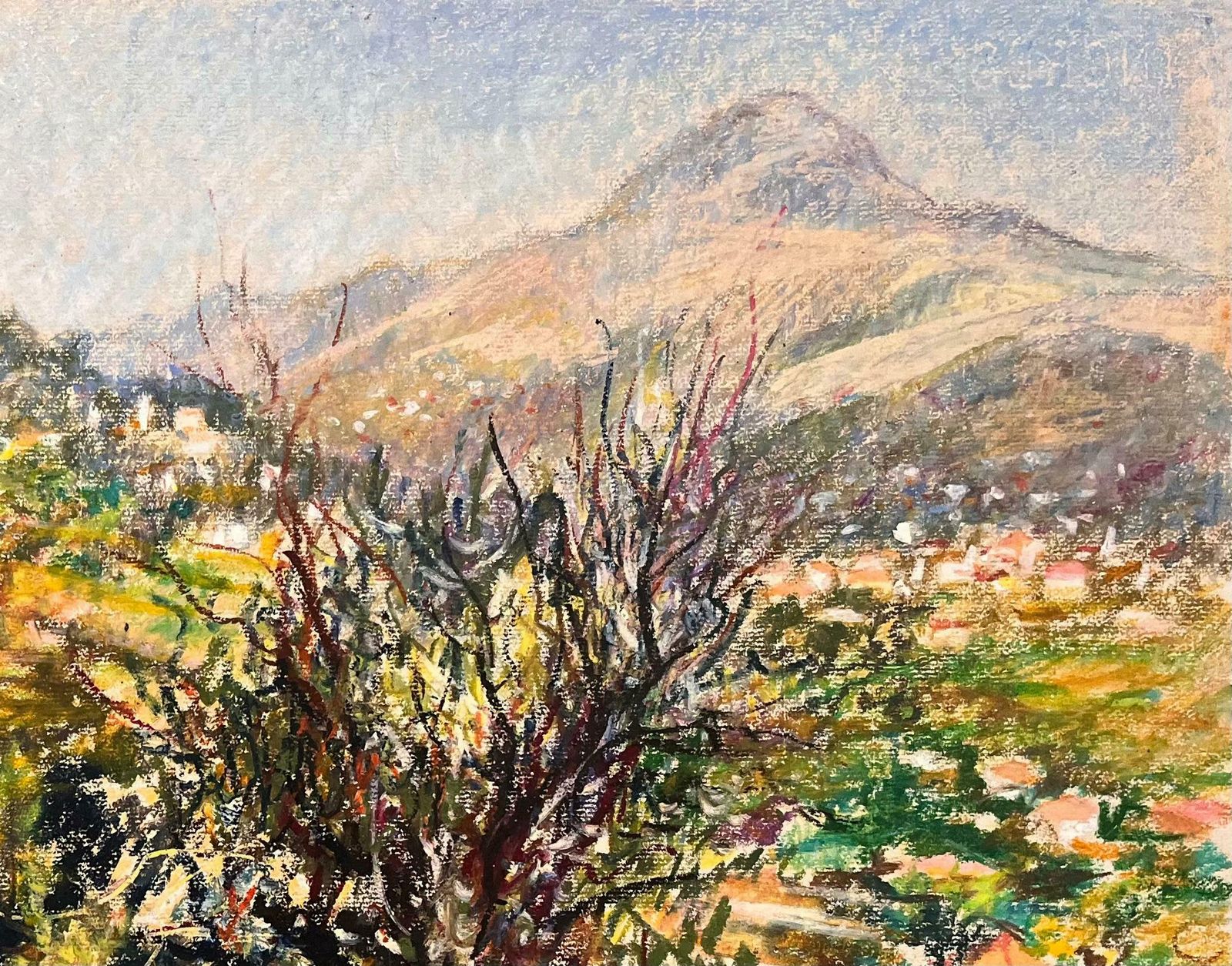 Josine Vignonmid Century French Pastel Drawing Of Mountain View With Sunlit Foliage1950's photo Art